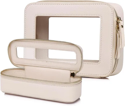 Vista 36 de Pinkmik Pequeña bolsa de maquillaje transparente, mini estuche para cosméticos, bolsa de aseo impermeable con cremallera, organizador de bolsos