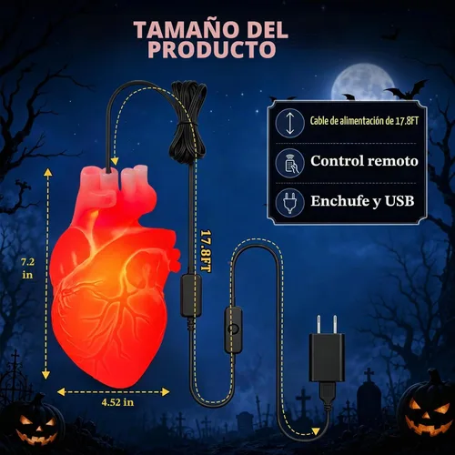 Vista 3 de Kit de iluminación de esqueleto de Halloween, luz de corazón latiendo 1 Paquete