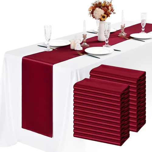 Vista 9 de Paquete de 24 caminos de mesa de satén negro de 12 x 72 pulgadas de largo, seda brillante, tela suave, dorada, para fiesta, boda, recepción