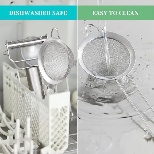 Vista 4 de Coladores de malla fina para cocina, COKUMA colador de metal de acero inoxidable pequeño manual mini, colador de cóctel, té, café y jugo, colador