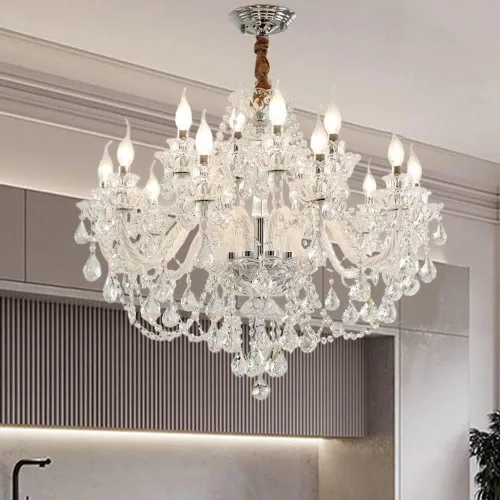 Vista 12 de Candelabro de cristal con 6 luces, lámpara de techo de cristal K9 transparente, decoración de lujo interior, lámpara colgante de cristal, bombillas