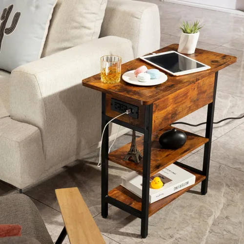 Vista 9 de Yoobure - Mesa auxiliar con estación de carga; mesa auxiliar con tapa abatible, puertos USB y tomas de corriente; mesa de sofá, cama, sala de estar