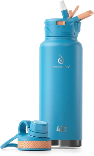 Vista 66 de IDEUS Botella de agua aislada de 12 onzas, botella de agua aislada de acero inoxidable para la escuela, botellas aisladas con pajitas a prueba