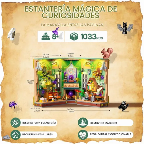 Vista 7 de Kit de construcción de rincón de libros con luces LED, 1033 piezas Magic Academy Booknook 3D modelo de casa en miniatura para estantería