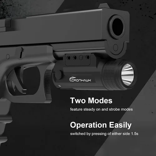 Vista 3 de CRONHAWK linterna de pistola recargable de 700 lúmenes, linterna táctica compacta de montaje en riel, luz de arma para arma, se ajusta a Picatinny