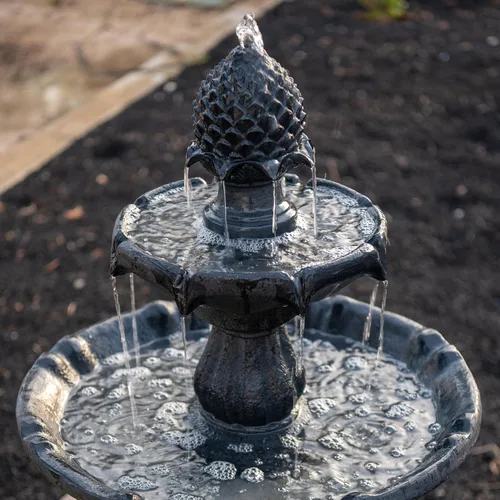 Vista 9 de XBrand Fuente de agua para exteriores de 2 niveles con energía solar de 44 pulgadas, fuente de resina de fibra de vidrio con bomba de apagado Negro
