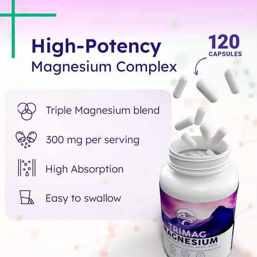 Vista 2 de Complejo triple de magnesio – 300 mg por porción – glicinato, taurato, malato – quelado, suave para el estómago – Etiqueta limpia – Hecho en Estados