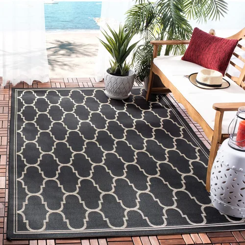 Vista 11 de SAFAVIEH Courtyard Collection - Alfombra decorativa de 4 x 5 pies 7 pulgadas, amarillo y beige, no desprende pelusa y de fácil cuidado