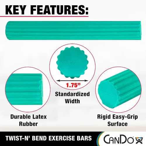 Vista 3 de CanDo Twist-n' Bend Barras de Resistencia Flexibles para Fortalecimiento del Agarre y el Antebrazo, Terapia Física, Rehabilitación, Entrenamiento