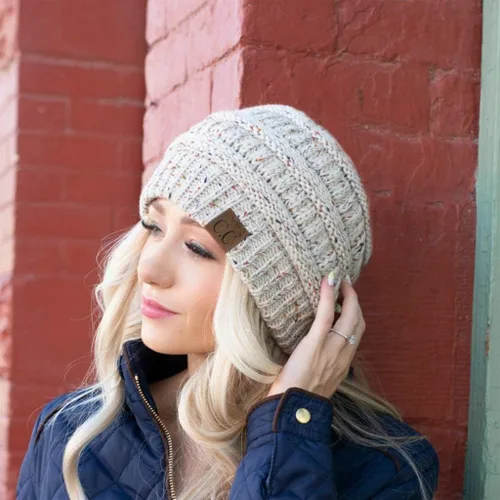 Vista 5 de Funky Junque Gorros de mujer con confeti de punto trenzado de ganchillo Skullies Tobogan grueso suave cálido invierno sombrero de moda