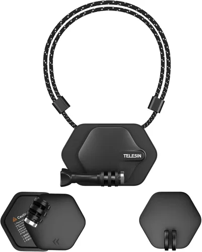Vista 7 de TELESIN Soporte magnético en el pecho con correa para el cuello + soporte para teléfono + trípode magnético base de liberación rápida para GoPro Max