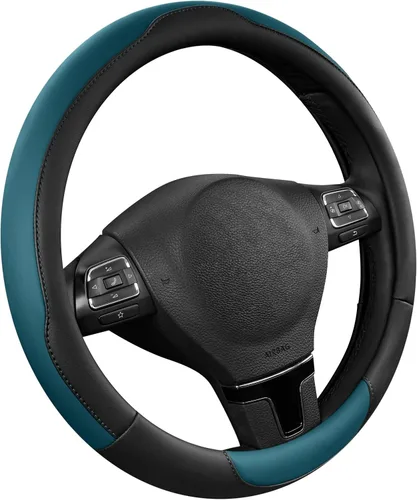 Vista 12 de Road Comforts Funda para volante, de piel antideslizante y transpirable, ajuste universal de 14.5 a 15 pulgadas, agarre cómodo, color negro