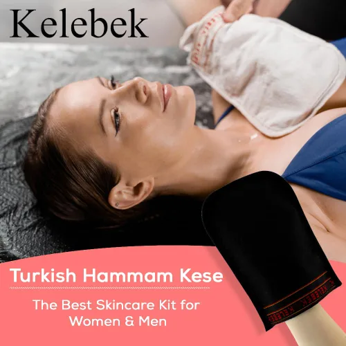 Vista 5 de Kelebek - Juego de 2 guantes exfoliantes prémium Guantes de baño de limpieza profunda para mujeres y hombres Hammam Keesa turco natural