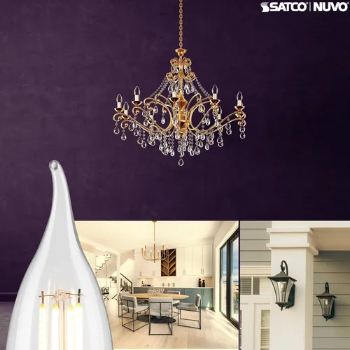 Vista 7 de Satco Bombillas LED transparentes para candelabros, 3 W, tipo CA10, blanco suave, 2700 K, 200 L, base de vela E12, regulables para comedor, lámpara