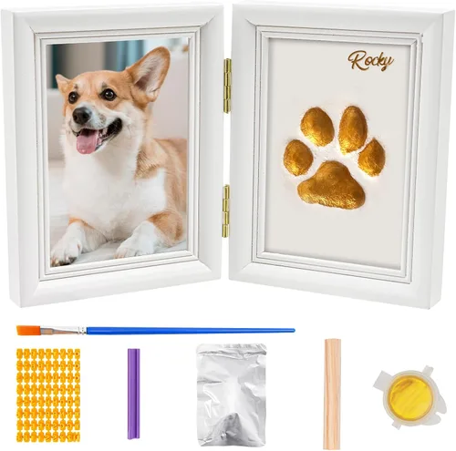 Vista 8 de Avont Kit de impresión de patas con marco de fotos y arcilla de impresión, recuerdo de impresión de huellas de patas para perros y gatos, exhibición