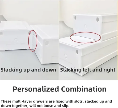 Vista 4 de Feadily Paquete de 4 cajas de almacenamiento de plástico para escritorio con cajones transparentes, se puede empalmar y combinar libremente