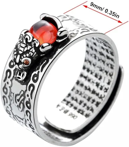 Vista 7 de WYHFA Pixiu Anillo de plata Feng Shui Pixiu Mani Mantra Protección Riqueza Anillo Amuleto Lucky Wealth Joyería Anillo ajustable para mujeres
