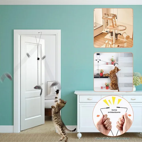 Vista 4 de FYNIGO 2 piezas de juguetes interactivos para gatos y gatitos de interior, juego de ratones de puerta colgante para auto juego, ratones de peluche