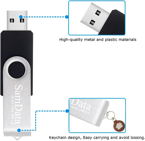 Vista 3 de SamData Unidades flash USB de 8 GB, 1 paquete de unidades de pulgar USB 2.0 de 8 GB, memoria USB con indicador LED (negro, 1 unidad)