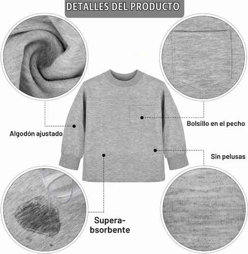 Vista 4 de Cooraby Paquete de 4 camisas de manga larga para niños pequeños con bolsillo, cuello redondo, camiseta de algodón de manga larga Crewneck Thermal