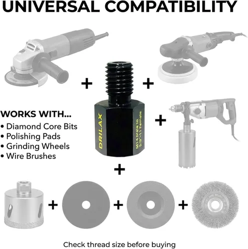 Vista 3 de Drilax Adaptador de amoladora angular M14 macho a 5/8-11 hembra, convertidor de rosca europeo a norteamericano para brocas de núcleo de diamante
