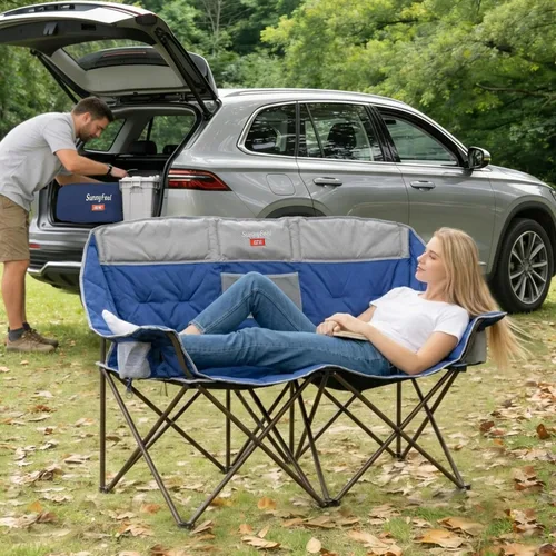 Vista 7 de SUNNYFEEL Silla de Campamento Doble con Calefacción, Silla Loveseat Plegable de Gran Tamaño, Silla de Jardín Portátil/Plegable de Servicio Pesado