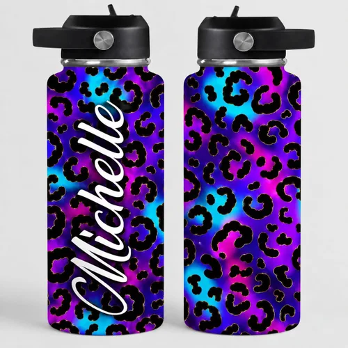 Vista 14 de Hyturtle Botella de agua personalizada de leopardo, botella de acero inoxidable aislada con tapa a prueba de fugas, 18 onzas, 32 onzas, regalo