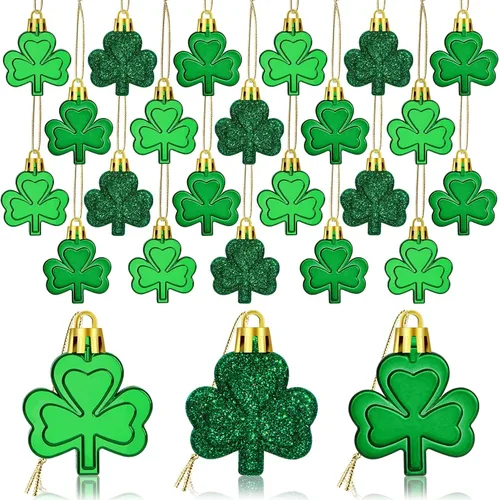 Vista 8 de JULMELON Decoraciones del día de San Patricio, 20 adornos de trébol, bolas de trébol de buena suerte para árbol y fiesta