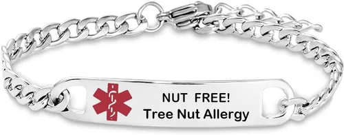 Vista 10 de TGLS Pulsera de alerta médica roja para mujeres y hombres, pulsera de emergencia de primeros auxilios de salud grabada ajustable de acero inoxidable