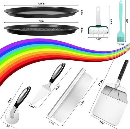 Vista 2 de Kit para hacer pizza, juego de sartén para pizza con cáscara de pizza de 12 pulgadas, sartén para pizza de 12 pulgadas, cortador de pizza de 11