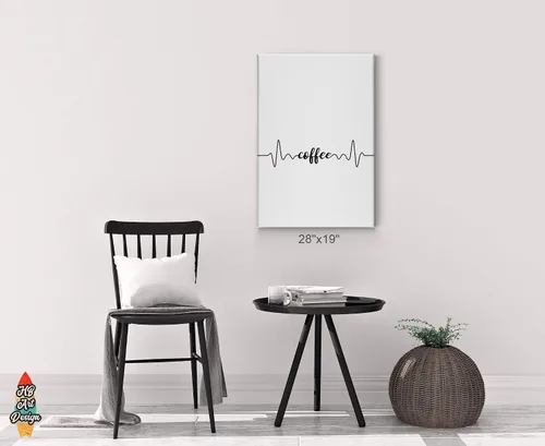 Vista 3 de HB Art Design Café moderno en blanco y negro con letras de latido del corazón, arte de pared, decoración de cafetería, decoración de pared