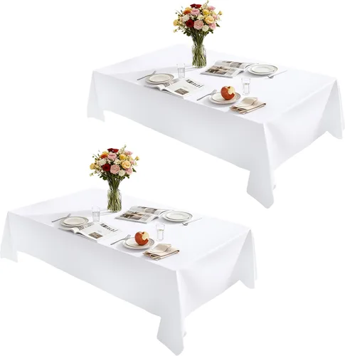 Vista 2 de Mantel rectangular blanco lavable de poliéster decorativo, mantel con superficie limpiable para decoración