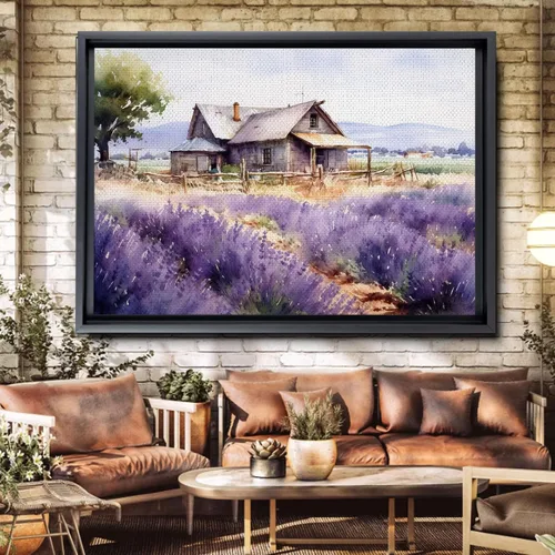 Vista 5 de Fields of Lavender, Watercolor Provence Landscape and Lavender Field - Watercolor Painting of Serene Beauty