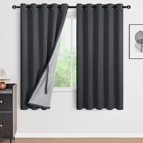 Vista 53 de DWCN - Cortinas 100% opacas para dormitorio con forro negro, cortinas de ventana de doble capa con aislamiento térmico que oscurecen toda la Azul