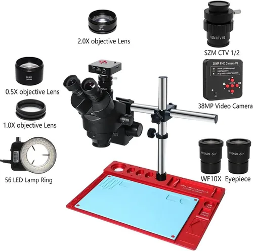 Vista 2 de Kit de microscopio 38MP H_DMI USB Microscopio Cámara digital 3.5X-90X Simul-Focal Trinocular Estéreo Microscopio para Soldadura PCB Reparación