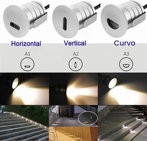 Vista 3 de Luces LED para escalones para exteriores e interiores, 1 W, 12 V-24 V CC, impermeable, IP67, aluminio, 3000 K blanco cálido, iluminación