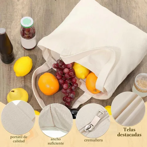 Vista 5 de Epakh Paquete de 4 bolsas de lona, 16.5 x 3.9 x 13.4 pulgadas, beige 16.5 X 3.9 X 13.4 Inch, Blank Canvas Cotton Bags Bulk with Zipper, Large