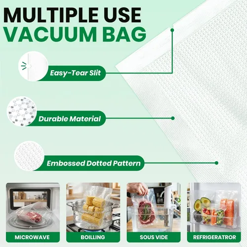 Vista 3 de FUNFERY Bolsas selladoras al vacío para alimentos, galones precortados de 11 x 16 pulgadas, cuarto de galón de 8 x 12 pulgadas, pinta de 6 x 10