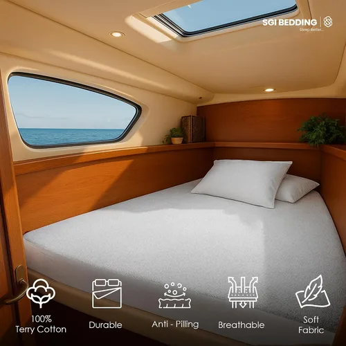 Vista 5 de SGI Bedding Protector de colchón impermeable prémium After V Berth, protector de cama de estilo ajustado, funda de colchón impermeable de algodón