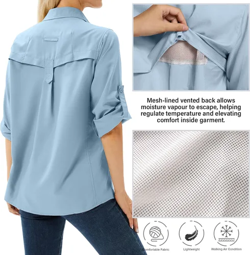 Vista 2 de Camisas de protección solar de manga larga UPF 50 para mujer, safari, pesca, senderismo