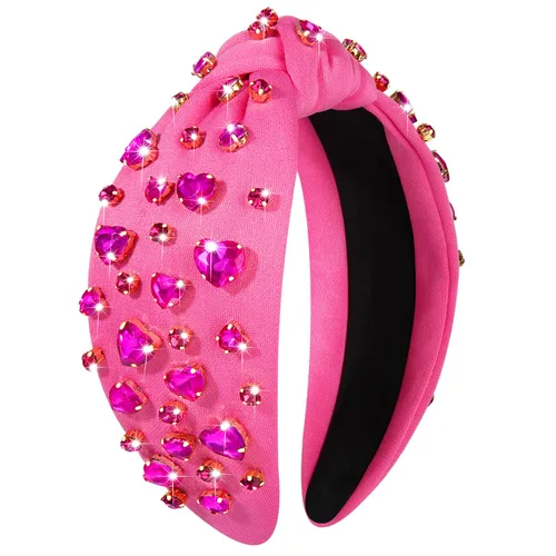 Vista 7 de mokkia Diademas de corazón para el día de San Valentín para mujer, accesorios para el día de San Valentín, diadema anudada con corazón con cuentas