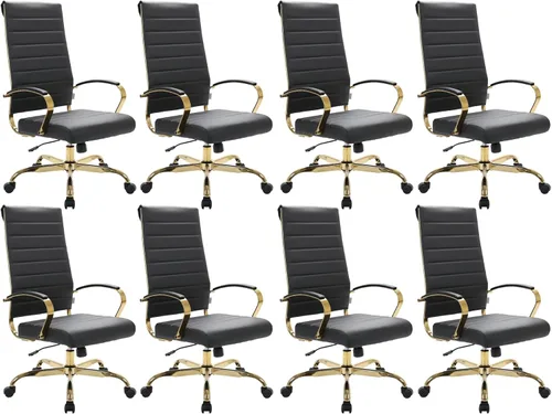 Vista 10 de LeisureMod Silla de oficina moderna de cuero con respaldo alto, silla de escritorio ejecutiva giratoria y ajustable con marco dorado, diseño Blanco