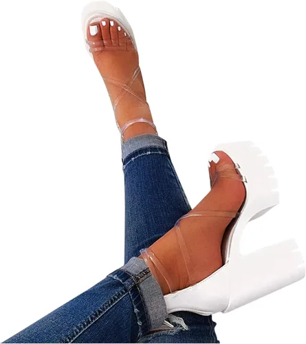 Vista 3 de NOLDARES Sandalias de verano para mujer, estilo casual, con puntera abierta, tacones gruesos, sandalias de cuña con cremallera, sandalias