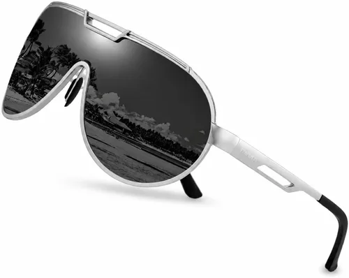Vista 10 de TEAPLMTT Gafas de sol polarizadas estilo aviador retro para hombre, montura metálica Al-mg ultraligeras Negro/Gris