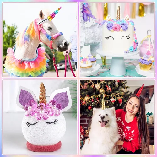 Vista 4 de Yuxung Paquete de 24 diademas de cuerno de unicornio con bandas elásticas para niñas y adultos, accesorios de disfraces de cosplay, 8 estilos
