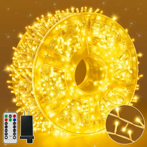 Vista 14 de Guhope - Luces de Navidad 600LED 98 pies, luces de cadena impermeables para exteriores con control remoto y temporizador, 8 modos de luces de hadas