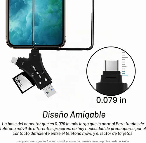 Vista 6 de Lector de Tarjetas SD para iPhone/iPad/Android/Mac/Computadora/Cámara, Lector de Tarjetas Micro SD 4 en 1, Visor de Cámara Trail, Lector de Tarjetas