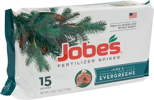 Vista 12 de Espinas fertilizadoras para hoja perenne de Jobe’s 13-3-4 fertilizante con tiempo de liberación para junípero, ciprés y todos los otros árboles