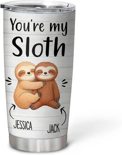 Vista 13 de Hyturtle Regalos personalizados para los amantes de los perezosos, vaso de acero inoxidable con nombre personalizado de 20 onzas con tapa, idea