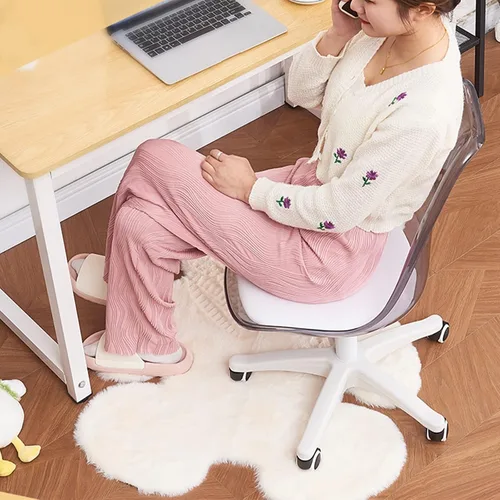 Vista 3 de Silla de escritorio transparente, silla de oficina de acrílico sin brazos con ruedas, giratoria de 360° y silla de tocador de altura ajustable